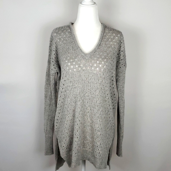 Autumn Cashmere 100% Pure Cashmere Oversized V-Neck  Hi/Lo Hem Sweater XS - Picture 1 of 8